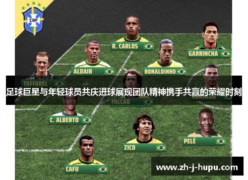 足球巨星与年轻球员共庆进球展现团队精神携手共赢的荣耀时刻