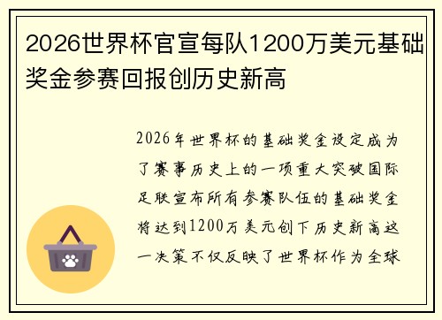 2026世界杯官宣每队1200万美元基础奖金参赛回报创历史新高 2026世界杯官宣每队1200万美元基础奖金参赛回报创历史新高